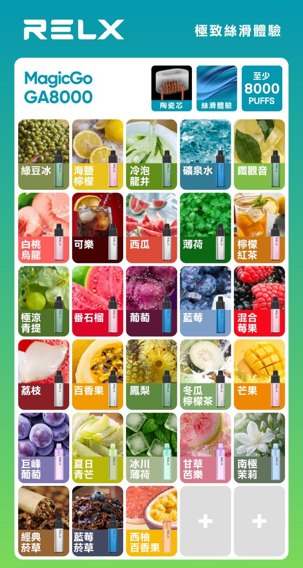 RELX悅刻拋棄式GA8000口一次性電子煙 無需充電 正品現貨 日期新鮮 09/02